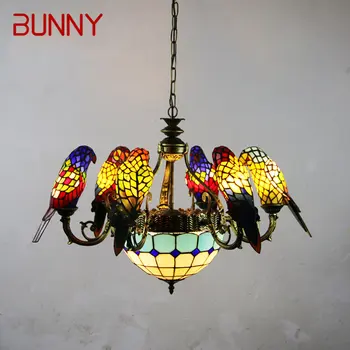 Полилей Бъни Тифани Parrot LED Ретро творчески окачен лампа от цветно стъкло Декор за дома Хола Спалня на Хотела