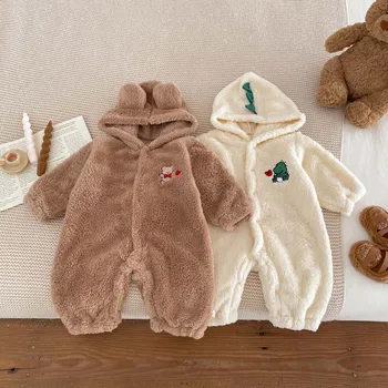 Детско боди с качулка, на мечката в стил динозавър, плюшено гащеризон за бебета, облекло за бебета 0-24 месеца