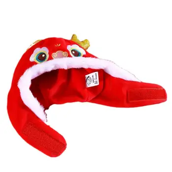 Хубава шапка за домашни любимци, китайска шапка за домашни любимци във формата на дракон с бродирани 3d рога лице за Новогодишната на Пролетния фестивал, снимка на костюм за cosplay за кучета