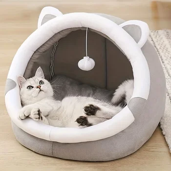 Уютно легло в пещерата с анимационни котка - вашето котенку ще бъде топло и уютно в него най-сладкото колиба за домашен любимец!
