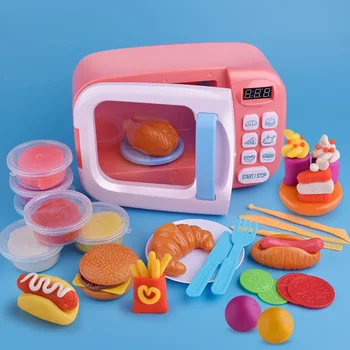 Забавна детска кухня играта-готварство, ел. домакински микровълнова печка със светлина и звук, комплекти за игра в ролеви игри, детска играчка за подарък на децата