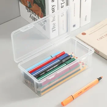 Прости пластмасови пеналы, Прозрачен Квадратен кутия за съхранение, студентски дръжка, държач за моливи, практични и канцеларски материали.