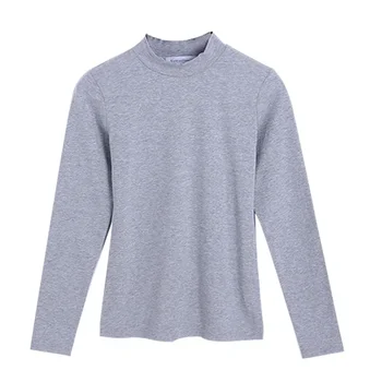 Дамски тънка риза с полуприлегающим яка в есенно-зимната стил с тениска с дълъг ръкав, чорапогащник сив на цвят 22