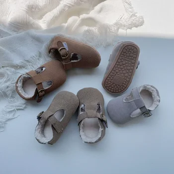 Нова детска утепленная обувки за ходене Сладко детска топло нескользящая памучен обувки Однотонная Универсална Мека Удобна подметка