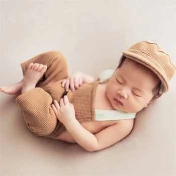 Костюм за новородени Дрехи за снимки Реколта Униформи Взема Шапка Панталони на подтяжках Подпори за фотосесия Облекло за представляващи
