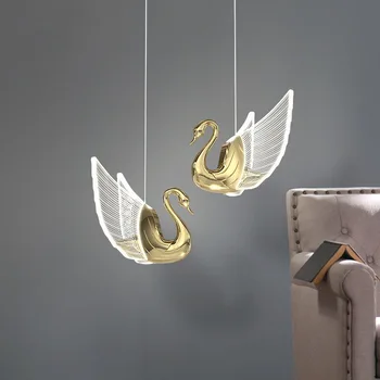 Дизайнерски окачен лампа Nordic LED, луксозен малка странична лампа, Трапезария, Ресторант, Лестничный декор, Полилеи, висящи лампи с образа на Лебед