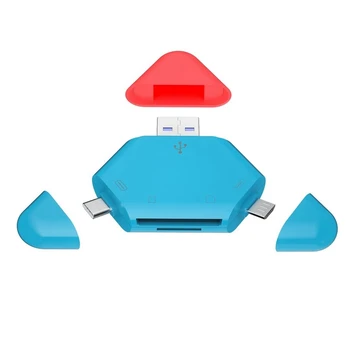 Устройство за четене на карти памет 5 в 1, Магнитна капачка, USB и Micro-USB Type-C, TF / SD-карта, външен четец на карти за компютър