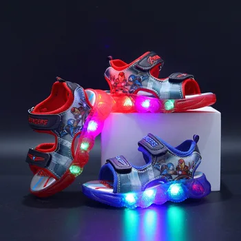 Летни нови сандали с шарките на Елза за момчета и момичета Disney, корейски, детски сандали и Други, детска плажна обувки с led подсветка