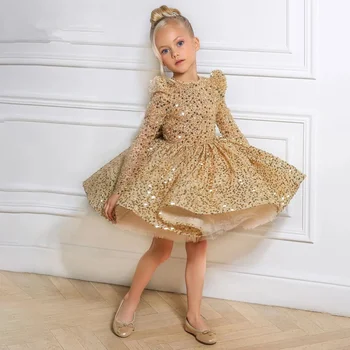 Златна рокля за деца Луксозно празнична рокля за момичета от Елегантни вечерни рокли за момичета Празнична рокля за сватбата деца