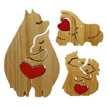 Дървена художествена пъзел Bear Family, мультистильный Мечка, Слон, любов Таралеж украшение, Творчески фигурки Мече под формата на сърце, домашен декор