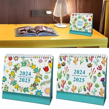 Януари 2024-юни 2025 Настолен Календар с опростен модел на цветето на Кактус, Дневник на месец, Английски Календар на 2024 година За дома