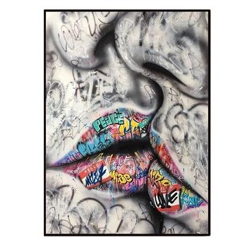 Графити Устните Печат върху платно, Скулптура Дейвид Абстрактна живопис върху платно парфюм Градинска поп-буква Стенни картини за стая