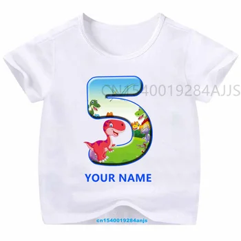 Нова Гореща разпродажба, детска тениска с номера на динозаврите на рожден ден, горна дреха за партита, тениска за момчета и момичета, дрехи с индивидуални име и възрастта