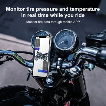 Автомобилна система за контрол на налягането в гумите TPMS Bluetooth 5.0 Дисплей на мобилен телефон, Сензор за налягането в гумите на мотоциклета за lOS Android