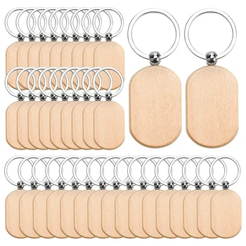 110ШТ Заготовки за дървени ключодържатели, незаконченная дървена етикет за ключове, Заготовки за гравиране върху дърво, верижка за ключове, за да работи със собствените си ръце-Заоблени квадрат