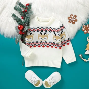 Коледни пуловери за малки момчета, вязаный пуловер с елени, пуловер, зимни дрехи за малките момчета
