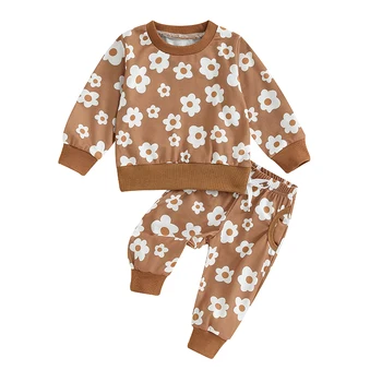 Есенното облекло за новородени момичета, hoody с дълги ръкави и цветисти принтом, панталони с еластичен ластик на талията, пролет-есен облекло