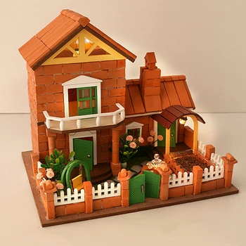 Нова куклена къща със собствените си ръце от истински тухли, строителен Миниатюрен, определени със светлина, модул за Обучение Мини Селска къща, Играчки за децата, за Коледни подаръци
