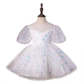 Бяла бална рокля на принцеса за момичета, детски елегантна рокля в стил мозайка с пайети, сватба, рожден Ден, елегантна рокля y1018