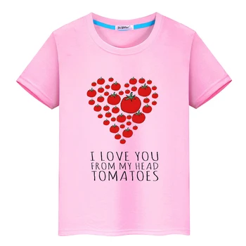 Тениска I LOVE YOU FROM MY HEAD TOMATOES с анимационни графики принтом, Лятна тениска за момчета/Момичета, детски Сладка тениска Kawaii
