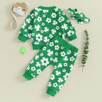 Комплект от 2 теми зелен спортен костюм за малките момчета и момичета, hoody с дълги ръкави и принтом 
