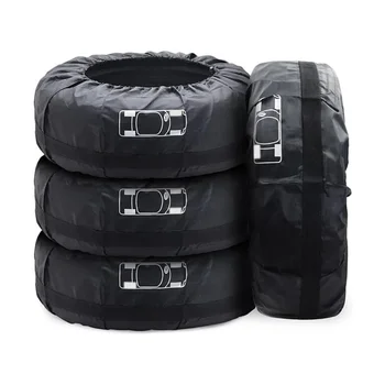 Калъфи за автомобилни резервни гуми Oxford 4бр 210D Водоустойчиви, устойчиви на разкъсване, Защитни покривала за автомобилни колела, чанти за съхранение на гуми с дръжка
