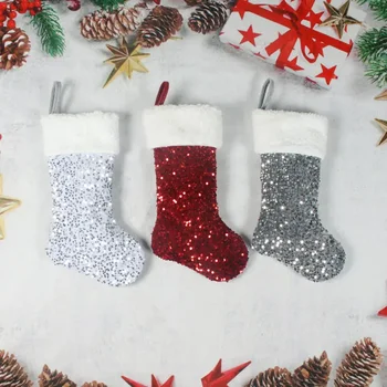 Европейските и американските празнични Коледни чорапи, бродирани с пайети Чорапи, Украси за коледната елха, Творчески празничен висулка