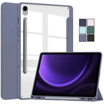 За Samsung Tab S9 FE Калъф Funda с Притежателя на Химикалки 10,9 флип-надолу Поставка Прозрачно Задната част на Магнитни и Смарт Обвивка за Galaxy Tab S9 Case Cover