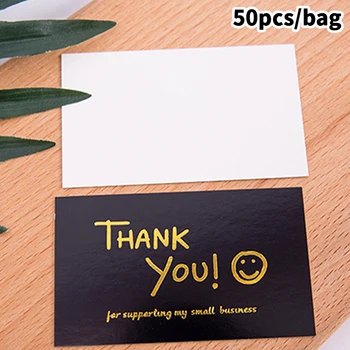 50шт Черно Благодаря за подкрепата на моята малка визитки Благодаря Поздравителна картичка Благодарственный картон за подарък на продавачите