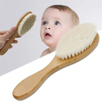 Нова детска дървена четка от чиста естествена вълна, гребен, детска гребен за коса, четка за новородено, Детски Гребен, Масажор за глава.