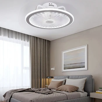 Модерен Вентилатор на Тавана 48*18 cm, с Осветен LED Dimmable Ceiling Light Remote за Хол, Трапезария, Фоайе, Вила