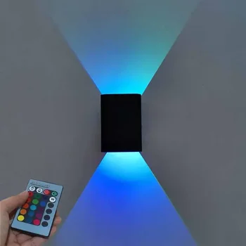 Модерен Закрит RGB 5 Watt Led монтиран на стената Лампа, Нагоре и Надолу Краси Стенни Аплици Нощното шкафче спални цветни Монтиране на Светильником С Дистанционно Управление