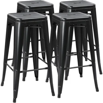 Yaheetech 30-инчови Метални бар столове с висока облегалка, Мебели за двор, Штабелируемая кухненски мебели за стая/улица