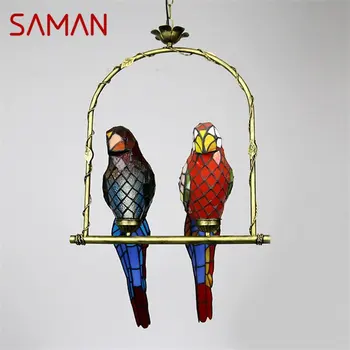 Окачен лампа SAMAN Тифани Parrot с креативен дизайн, Окачена лампа от цветно стъкло за дома, спални, кабинет, интериор на пътеката
