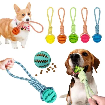 Играчка-топка за кучета с въже, Интерактивни протичащи топки за малки и големи кучета, които са устойчиви на укусам Играчки за дъвчене, конна обучение на малки кученца, Аксесоари за домашни любимци