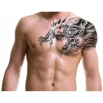 Стикер с временна татуировка във формата на Тотема на дракона, стикер на гърдите, главата на дракона, Буква Буда, Водоустойчив временно татуиране, боди арт