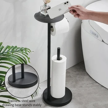Външен държач за тоалетна хартия от неръждаема стомана, Диспенсер за черната ролка хартия с рафтове за съхранение в баня Ретро стил