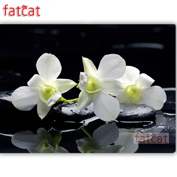 Диамантена бродерия FATCAT бяло цвете черен камък 5d направи си сам пълна тренировка мозайка картина от ръчно изработени цветя начало декор AE3707