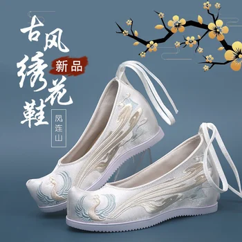 Древното китайско традиционното танцово представяне на Hanfu, Бродирани Холщовые обувки на плоска подметка, Ориенталски дамски обувки за Сватба в Старата част на Пекин