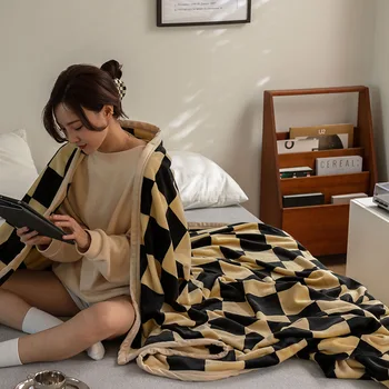 Ретро Каре фланелен одеяла в шахматна дъска модел, есен-зима, Мека топла шал, разтегателен диван, пушистое одеяло от коралов руно за възрастни