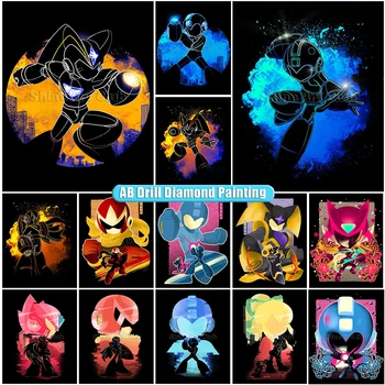 AB Diamond Живопис Dark Rockman Collection-Черна Пълна Тренировка За Кръстат Бод Mega Man Стенопис Wall Sticker Art 5D направи си САМ Начало Декор Комплекти