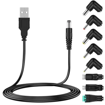 Универсален USB захранващ кабел 5 В, кабел за захранване от USB до постоянен ток с 8 видове съединители за Android телефони, таблети, блокове за захранване, играчки