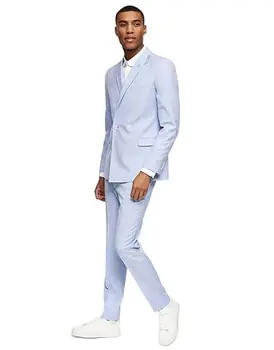 Класически светло сини мъжки костюми-wild 2022 г., съвременни летни Зашити на поръчка Красиви сватбени костюми, Дебнещ Официална бизнес палто + панталони