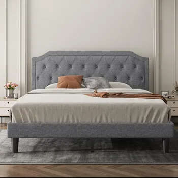 Рамка на легло-платформа с мека тапицерия King Size с регулируеми и извит ъгъл таблата, светло сиво
