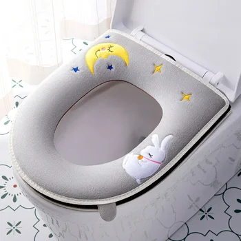 Ново творческа мультяшное утолщенное седалка за тоалетната чиния, калъф за седалка с цип, лепкава стикер за тоалетната чиния, аксесоари за баня