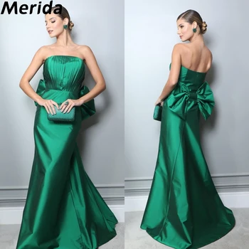 Зелени лъскавите рокли за бала рокля без презрамки с лък под формата на русалки, Елегантна вечерна рокля в пода с отворен гръб, просто вечерна рокля Vestidos De