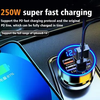 250 W 5 Пристанища Зарядно Устройство за Бързо Зареждане на USB C Тип Зарядно за кола За Телефон CAdapter в Кола За iphone Samsung Car Kit