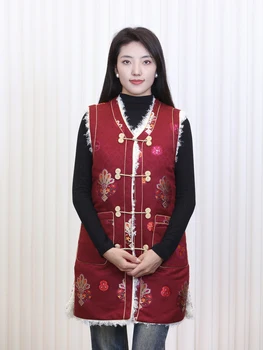 Тибетски дрехи, Женски зимна топла жилетка за руното лигавицата, Тибетски ежедневни облекла, костюми, жилетка