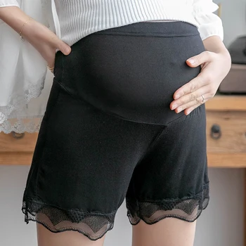 Летни къси панталони за бременни с висока талия, дантелени къдри, мозайка шиене, безопасни панталони за бременни, сладки панталони