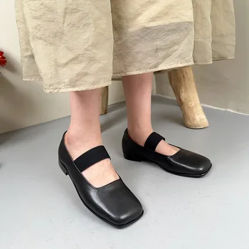 Дамски обувки Birkuir Mary Jane от естествена кожа на нисък ток с квадратни пръсти, луксозна елегантен дамски ежедневни обувки с квадратни пръсти подметка